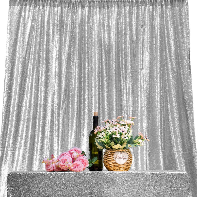 JYFLZQ Silver Sequin Backdrop Curtains 4ft x 8ft 2 Panel Glitter Photo Booth Backdrops Sparkly Photography Background Drapes for Parties Wedding Bridal Showers - Image 2